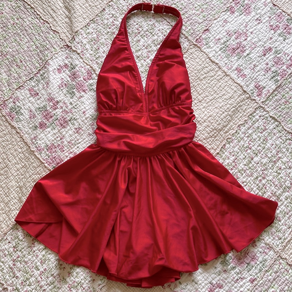 Vintage Style one piece swimsuit with skirt